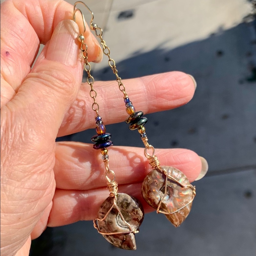 Polished Ammonite Dangle Earrings - Picture 10 of 16